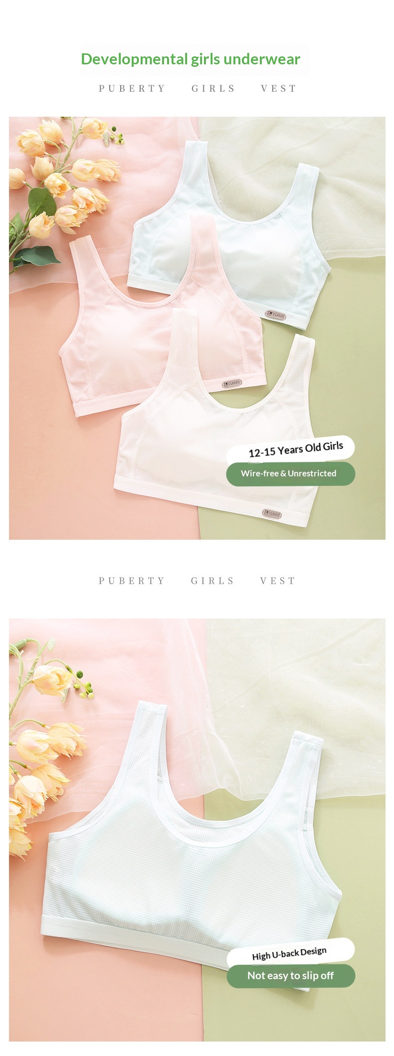 Surge Surge Girls' Underwear Developmental Period, Small Vest Middle And High School Students, Wide Shoulder Straps, Anti-Bump Bra_desvips.com