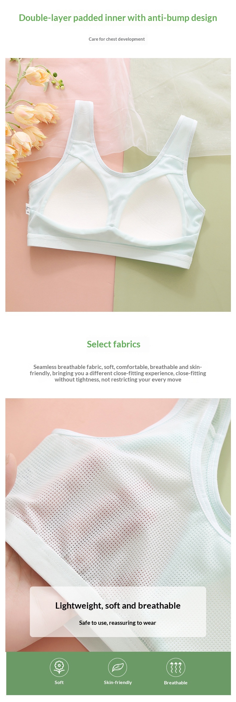 Surge Surge Girls' Underwear Developmental Period, Small Vest Middle And High School Students, Wide Shoulder Straps, Anti-Bump Bra_desvips.com