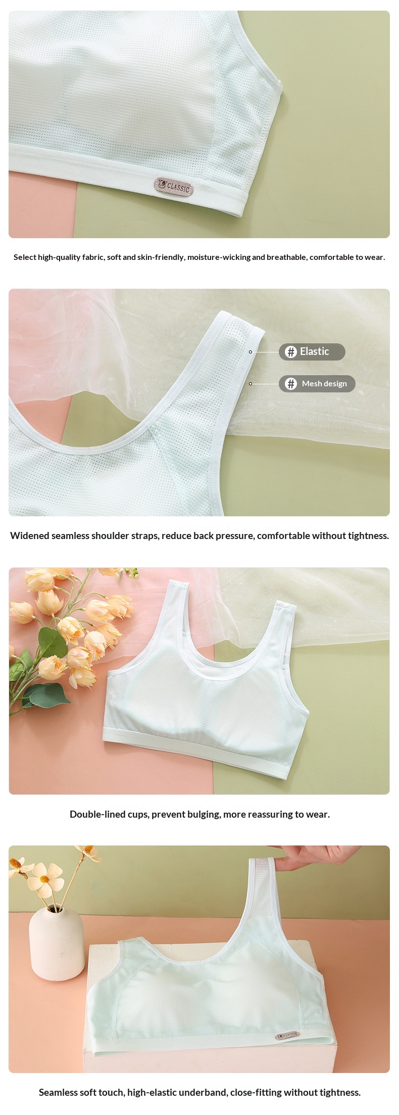 Surge Surge Girls' Underwear Developmental Period, Small Vest Middle And High School Students, Wide Shoulder Straps, Anti-Bump Bra_desvips.com