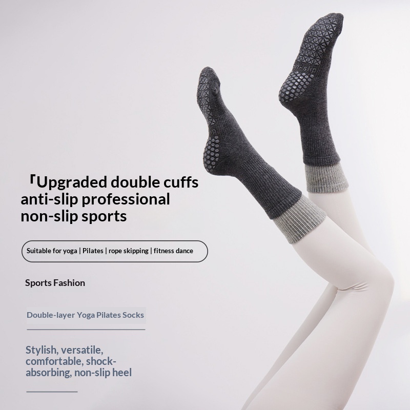 Calzini sportivi da fitness antiodore Surge Autumn Yoga antiscivolo a metà polpaccio, doppio strato, per Pilates, da donna, in puro cotone_voghion.com