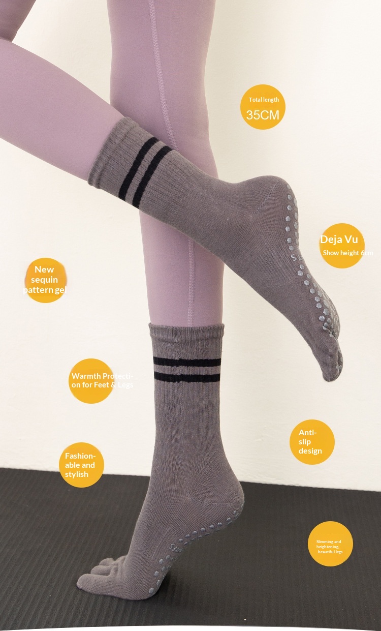 Surge Yoga Non-Slip Professional Women Five-Toe Sports Running Fitness Jump Rope Pressure Mid-Calf Pilates Socks_desvips.com