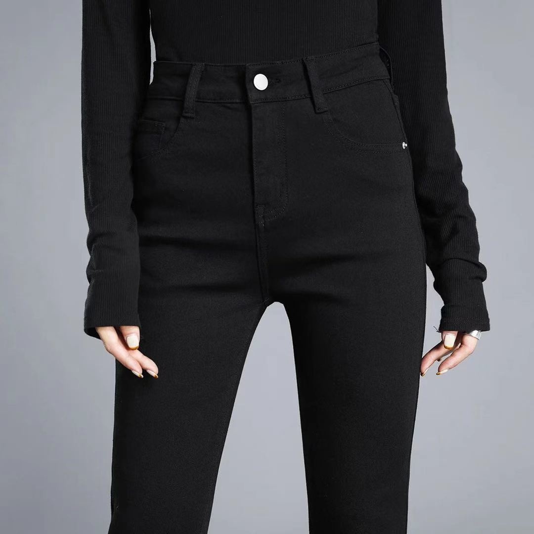 ELLE High Waist Jeans For Women, Skinny Black Korean Style Stretchy Long Pants, Student Nine-point Pencil Pants_mkmklike.com
