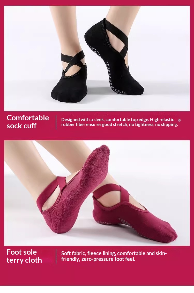 Surge Non-Slip Yoga Pilates Jump Rope Cross Strap Terry Sports Fitness Dance For Women Indoor Shock Absorption Socks_desvips.com