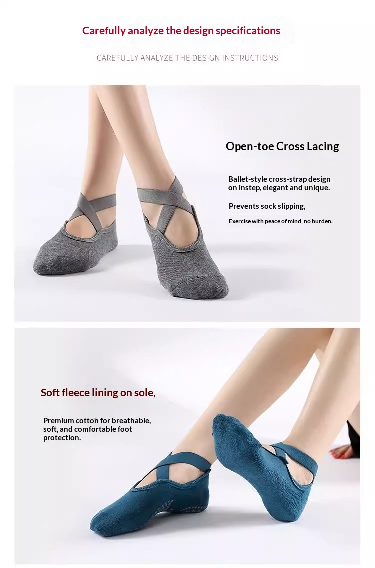 Surge Non-Slip Yoga Pilates Jump Rope Cross Strap Terry Sports Fitness Dance For Women Indoor Shock Absorption Socks_desvips.com