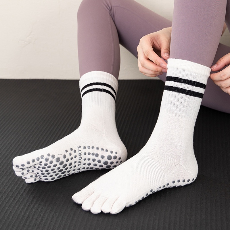 Surge Yoga Non-Slip Professional Women Five-Toe Sports Running Fitness Jump Rope Pressure Mid-Calf Pilates Socks_desvips.com