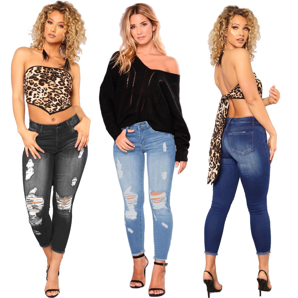 ELLE 2022 Ripped Jeans Women's Tight New Tang Cross-Border Wide-Leg European And American Style Cropped Pants_mkmklike.com