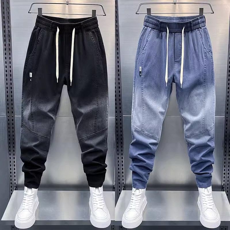 ELLE 2024 Spring New Men's Jeans Gradient Color Jogger Harem Casual Black Gray Slim Fit Skinny Pants Trendy Brand_mkmklike.com