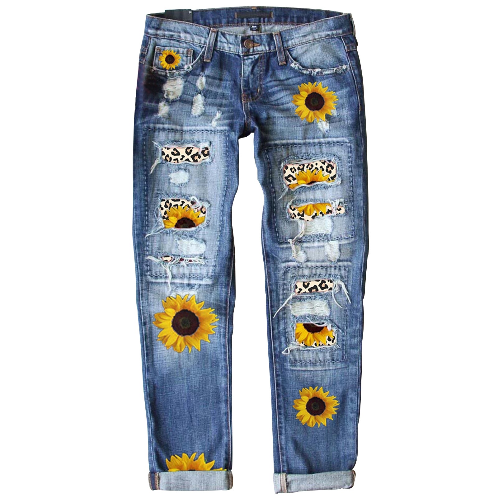 ELLE European And American Foreign Trade Cross-Border Fashion Slim Fit Printed Denim Pants For Women_mkmklike.com