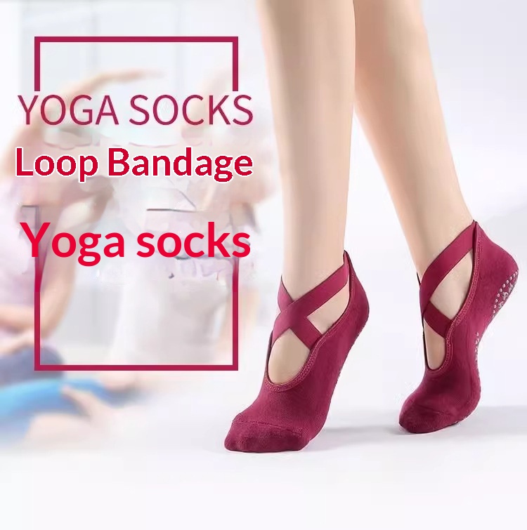 Surge Non-Slip Yoga Pilates Jump Rope Cross Strap Terry Sports Fitness Dance For Women Indoor Shock Absorption Socks_desvips.com