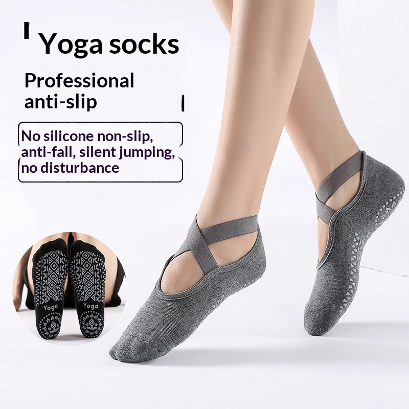 Surge Non-Slip Yoga Pilates Jump Rope Cross Strap Terry Sports Fitness Dance For Women Indoor Shock Absorption Socks_desvips.com
