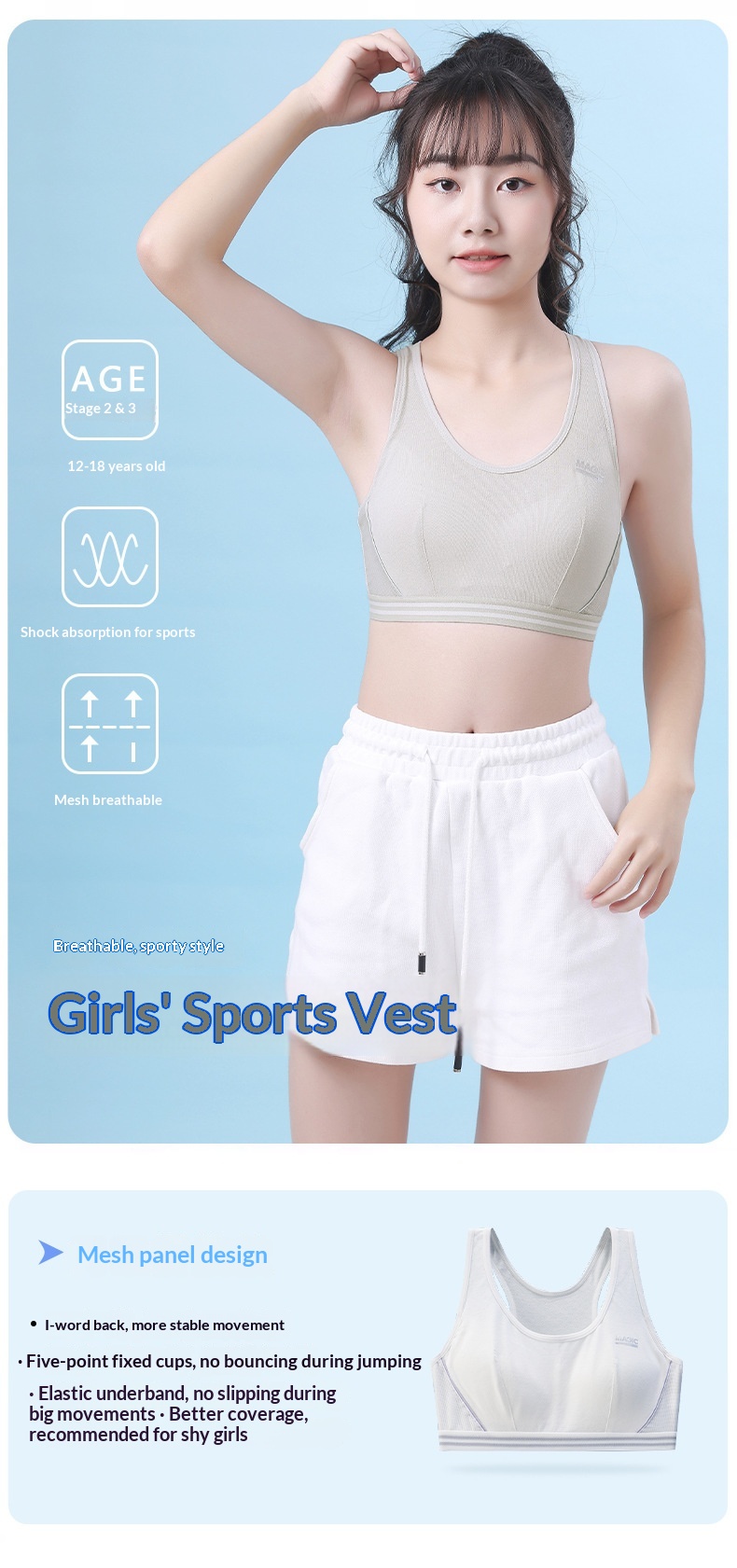 Surge Surge Sports Bra Shockproof Junior High School Students Small Vest Anti-Bump Cotton Lining Underwear Girls' Style_desvips.com