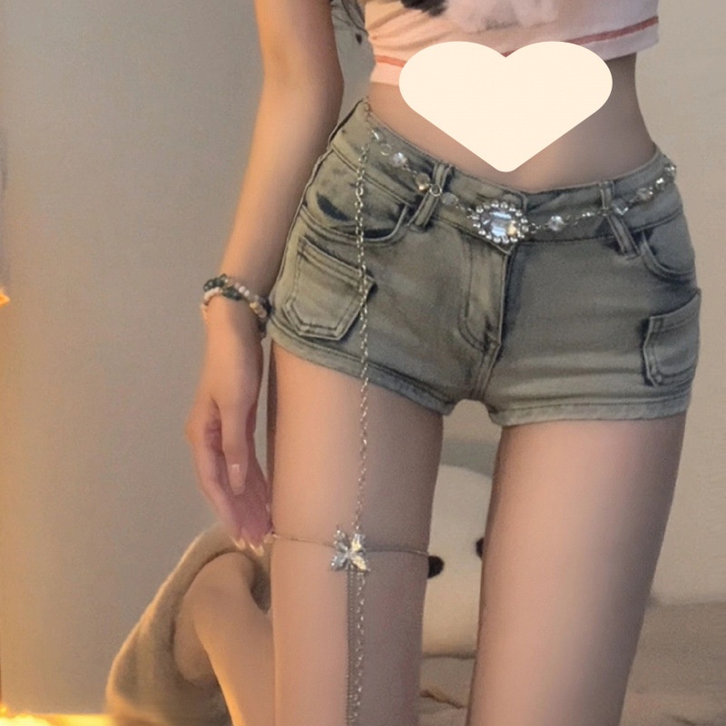 ELLE American Style Spicy Girl Retro Low Waist Denim Ultra Short Women 2025 Spring Summer New Slim Fit Hip-Hugging Wide-Leg_mkmklike.com