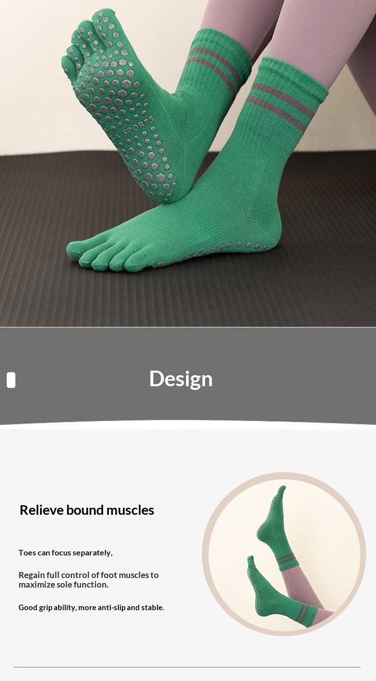 Surge Yoga Non-Slip Professional Women Five-Toe Sports Running Fitness Jump Rope Pressure Mid-Calf Pilates Socks_desvips.com