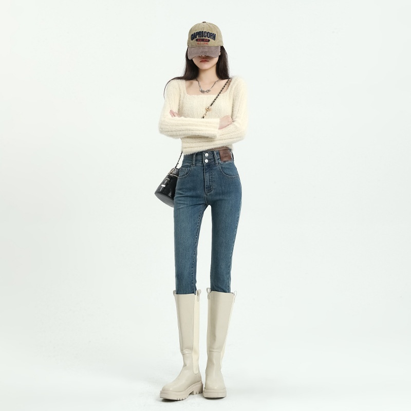 ELLE High Waist Skinny Jeans For Women 2025 Autumn Winter New Versatile Slim Tight Fit Pencil Pants With Boots_mkmklike.com