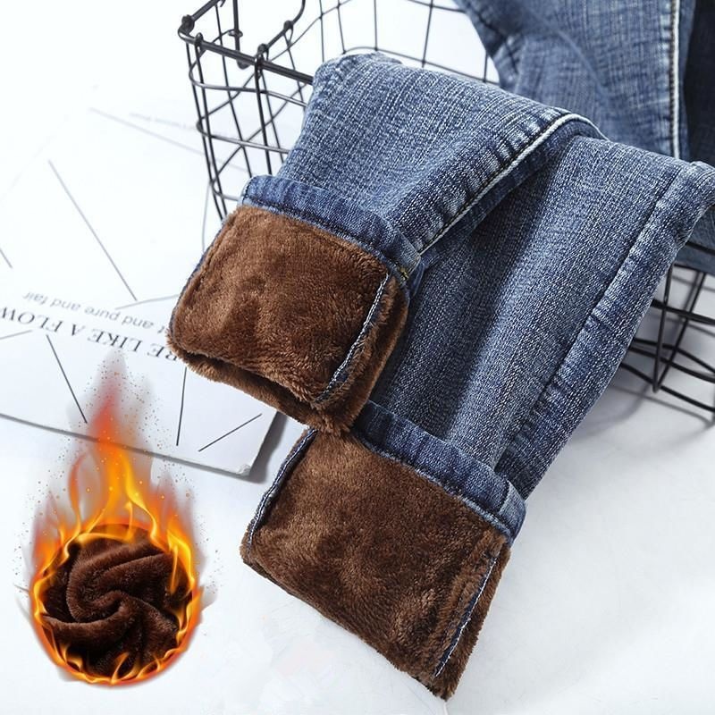 ELLE High Waist Fleece-Lined Jeans For Women, Slimming Black Thickened Warm Stretch Skinny With Fleece Cotton Pants_mkmklike.com