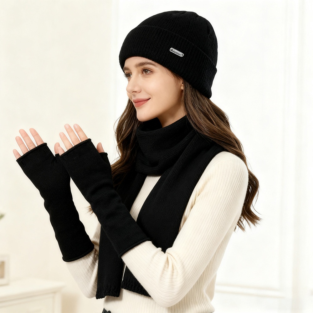 2025 New Scarf Gloves Three-Piece For Women Autumn Winter Cashmere Knitted Wool Hat Warm Set_desvips.com
