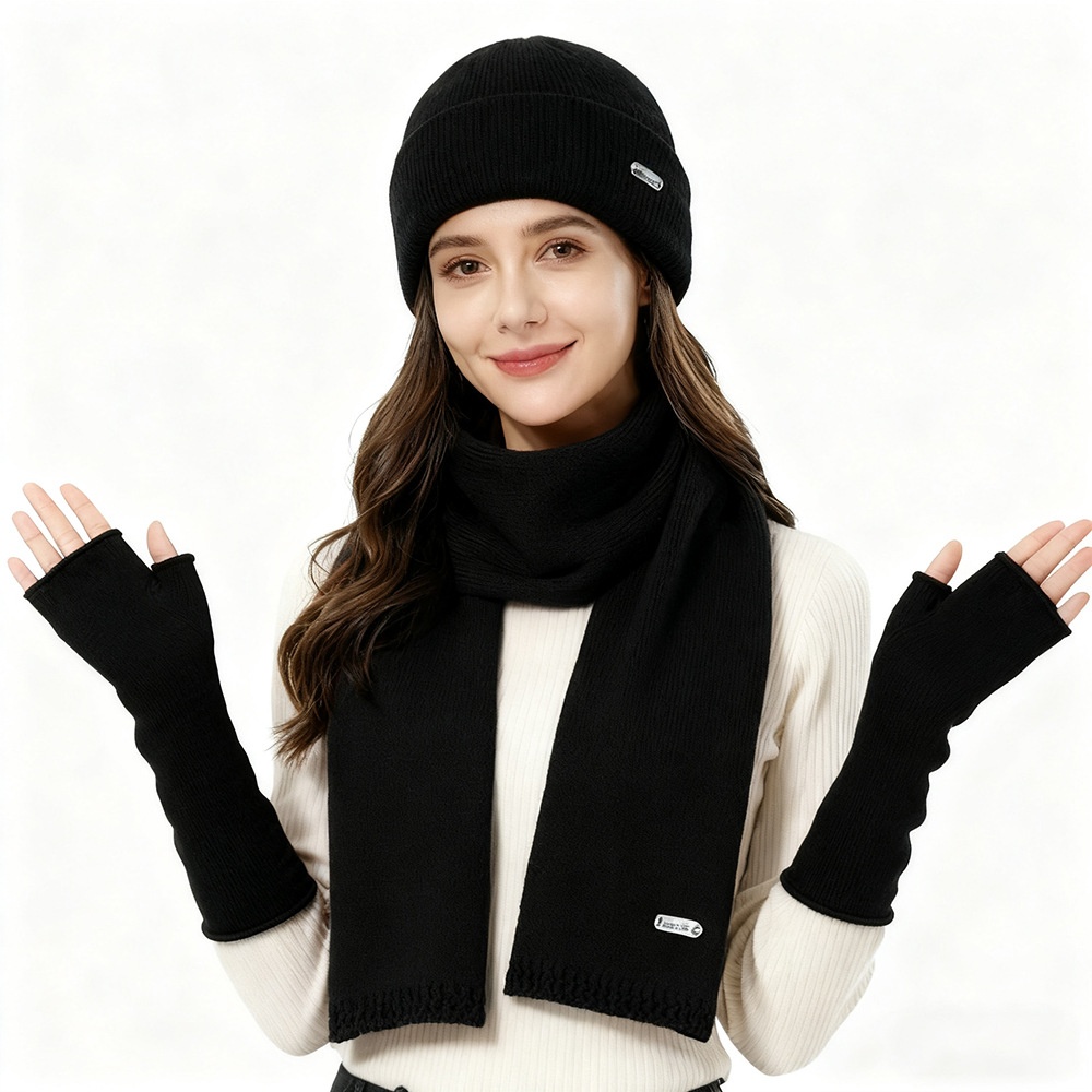 2025 New Scarf Gloves Three-Piece For Women Autumn Winter Cashmere Knitted Wool Hat Warm Set_desvips.com