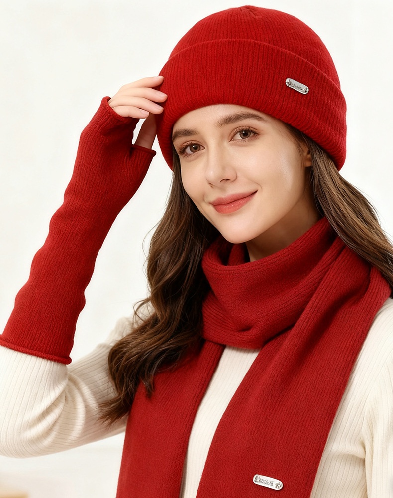 2025 New Scarf Gloves Three-Piece For Women Autumn Winter Cashmere Knitted Wool Hat Warm Set_desvips.com