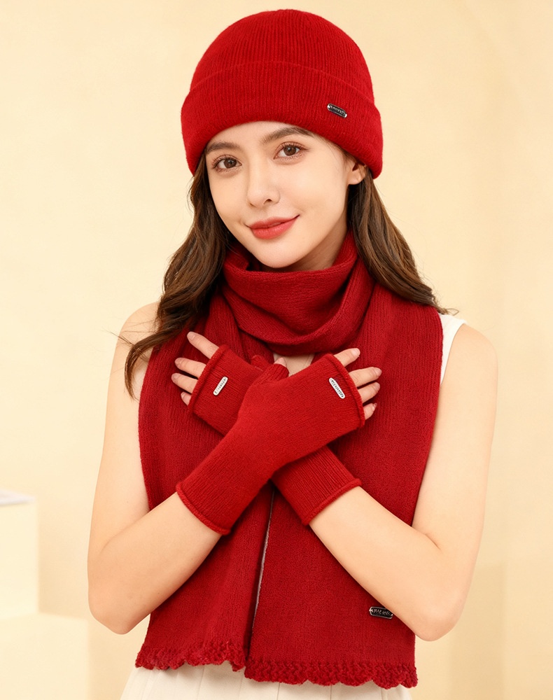2025 New Scarf Gloves Three-Piece For Women Autumn Winter Cashmere Knitted Wool Hat Warm Set_desvips.com