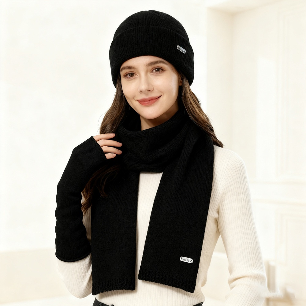 2025 New Scarf Gloves Three-Piece For Women Autumn Winter Cashmere Knitted Wool Hat Warm Set_desvips.com