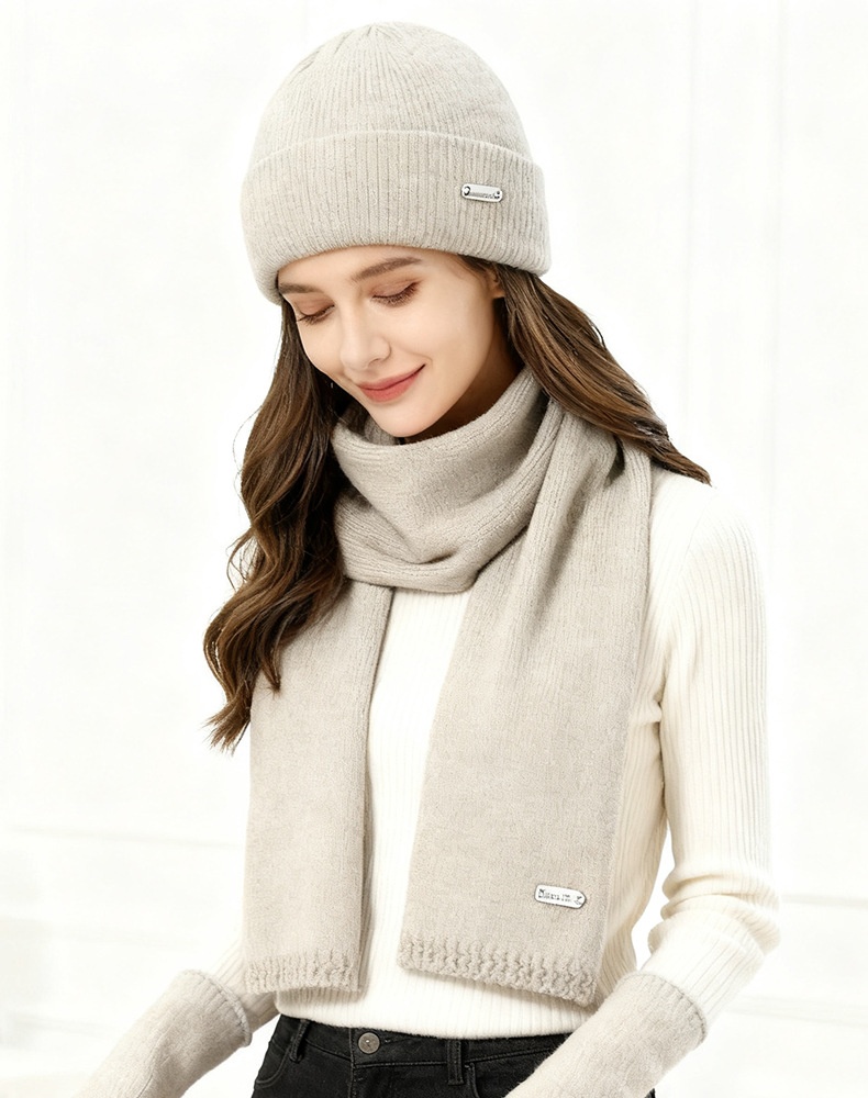 2025 New Scarf Gloves Three-Piece For Women Autumn Winter Cashmere Knitted Wool Hat Warm Set_desvips.com