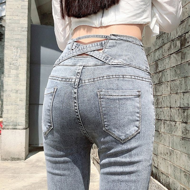 ELLE High Waist Jeans For Women 2025 Spring New Tight Slimming Stretch Pencil Skinny Korean Style Nine-point Pants_mkmklike.com