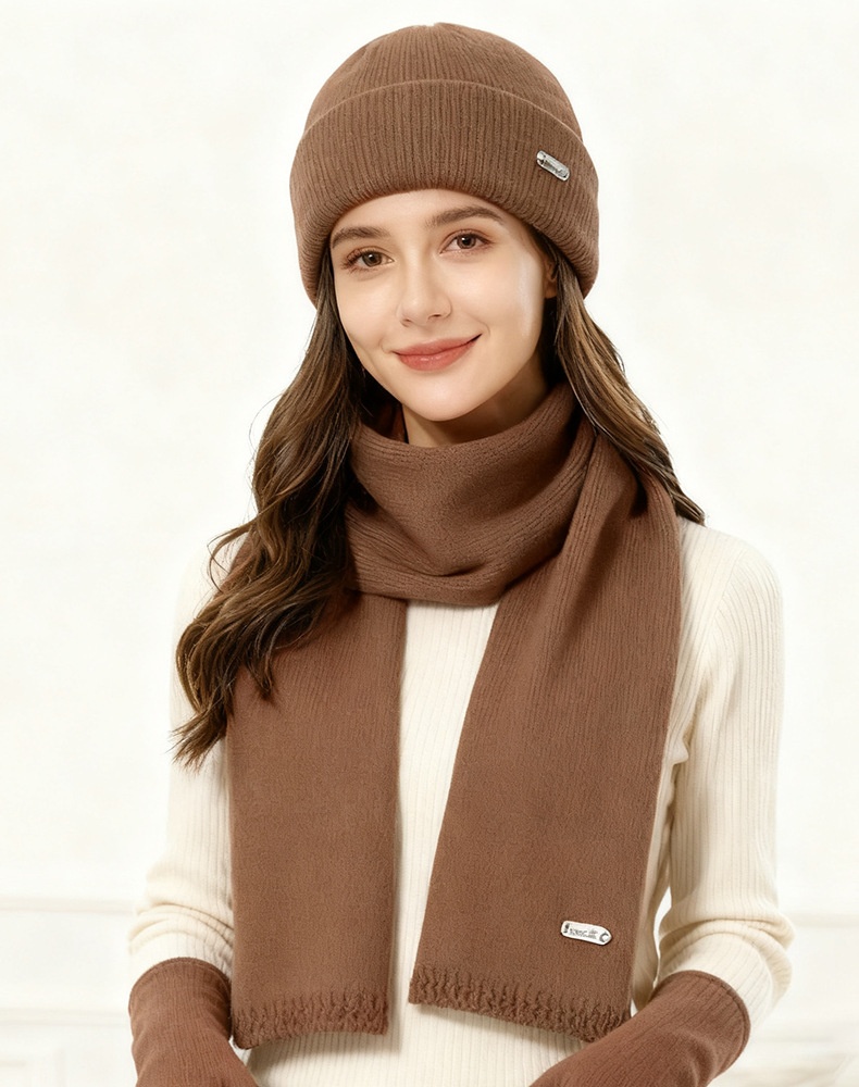2025 New Scarf Gloves Three-Piece For Women Autumn Winter Cashmere Knitted Wool Hat Warm Set_desvips.com