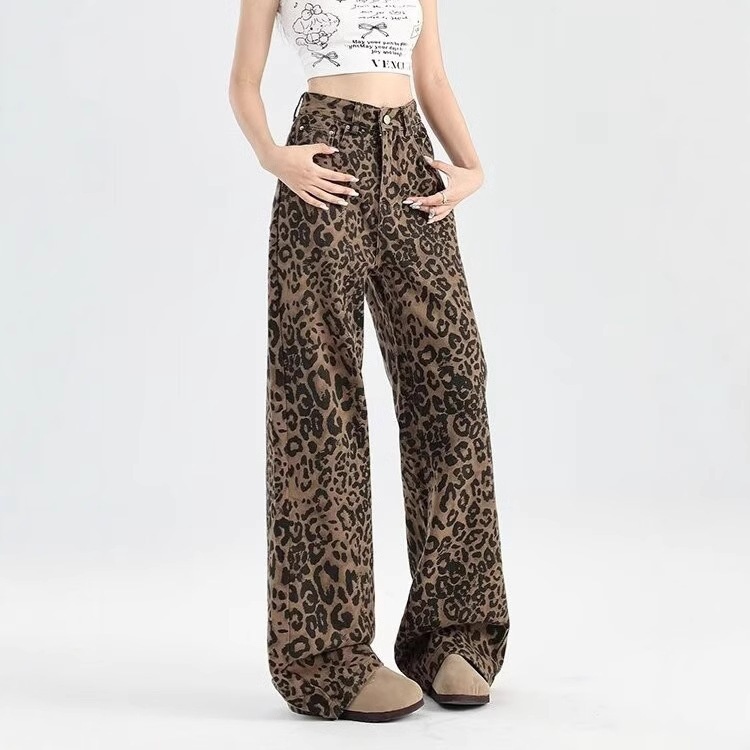 ELLE American Style Leopard Print Wide-Leg Jeans Women 2024 New Autumn Winter High-Waisted Loose Straight Floor-Length Pants_mkmklike.com