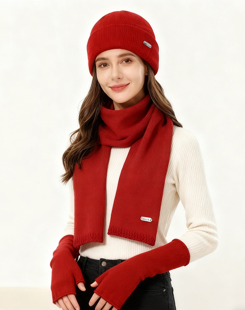 2025 New Scarf Gloves Three-Piece For Women Autumn Winter Cashmere Knitted Wool Hat Warm Set_desvips.com