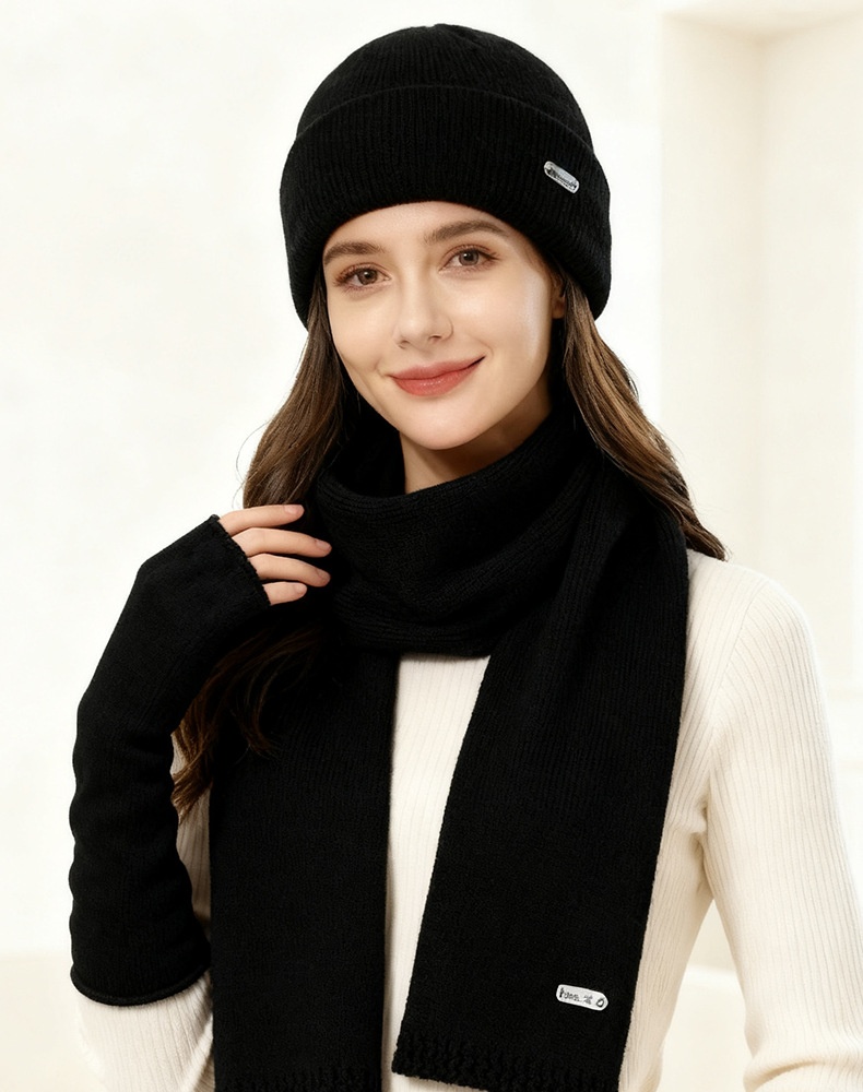 2025 New Scarf Gloves Three-Piece For Women Autumn Winter Cashmere Knitted Wool Hat Warm Set_desvips.com