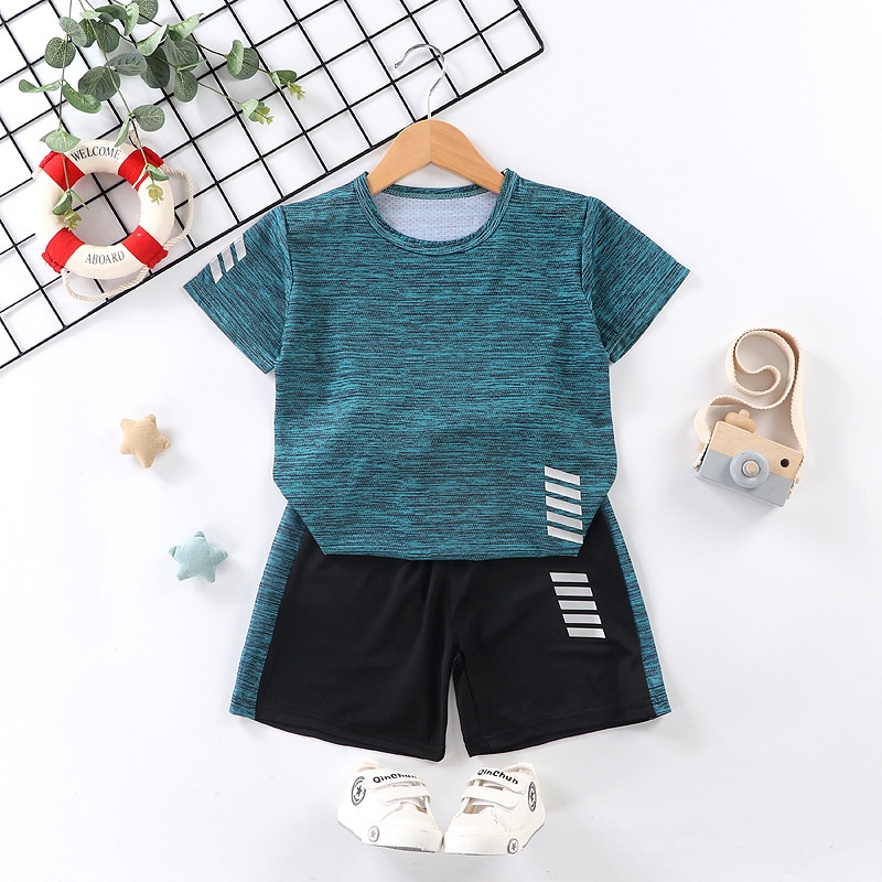 Surge Boys' Short Sleeve Running Sportswear Casual Quick-Dry Clothing Children's Summer Outfit T-Shirt Shorts Two-Piece Set_voghion.com