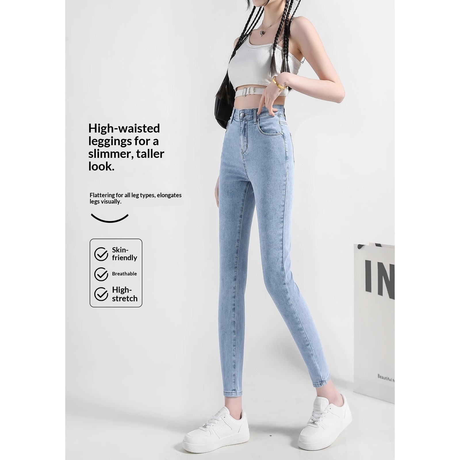 ELLE High Waist Skinny Jeans For Women 2025 New Hot Spring Style Light Color Stretch Slim Fit Pencil Pants_mkmklike.com