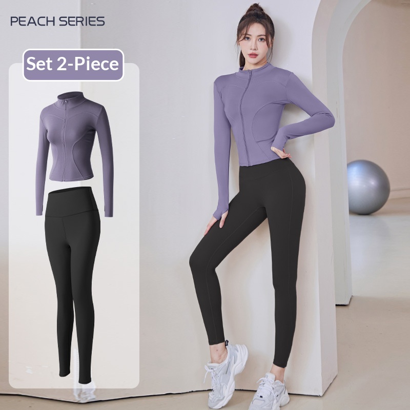 Juyitang Sports Suit Yoga For Women Gym Tight Jacket Peach Morning Running Fitness Wear_voghion.com