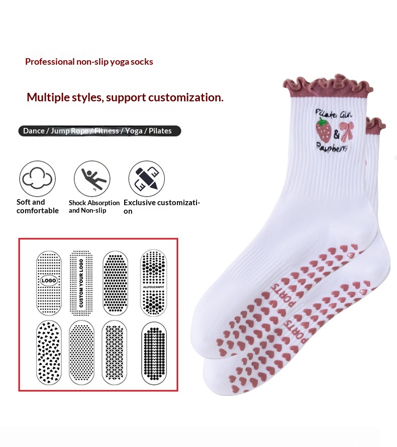 Cross-Border Women's Non-Slip Dotted Pilates Yoga Ruffled Lace Outdoor Training Cycling Dance Socks_desvips.com