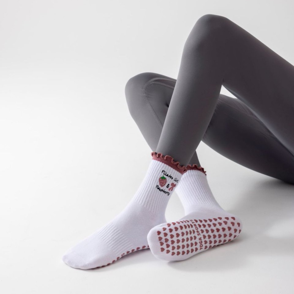 Cross-Border Women's Non-Slip Dotted Pilates Yoga Ruffled Lace Outdoor Training Cycling Dance Socks_desvips.com