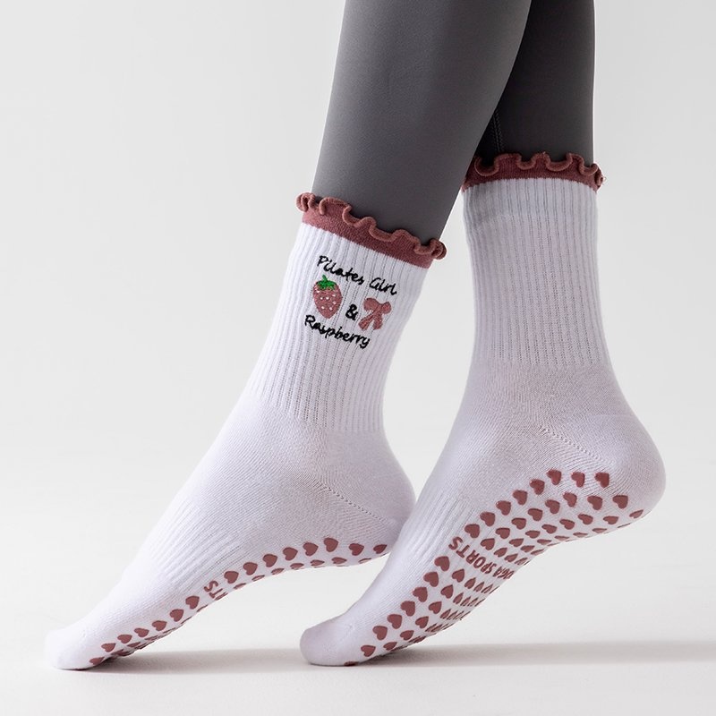Cross-Border Women's Non-Slip Dotted Pilates Yoga Ruffled Lace Outdoor Training Cycling Dance Socks_desvips.com