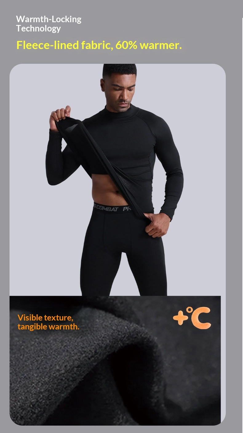 Fleece-Lined Running Sportswear Set For Men Outdoor Skiing Hiking Mountaineering Base Layer Thermal Underwear Quick-Dry_desvips.com