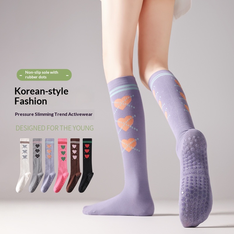 Autumn Winter Korean Style Calf Yoga Low Non-Slip Indoor Training Compression Outdoor Sports Running Long Socks_desvips.com