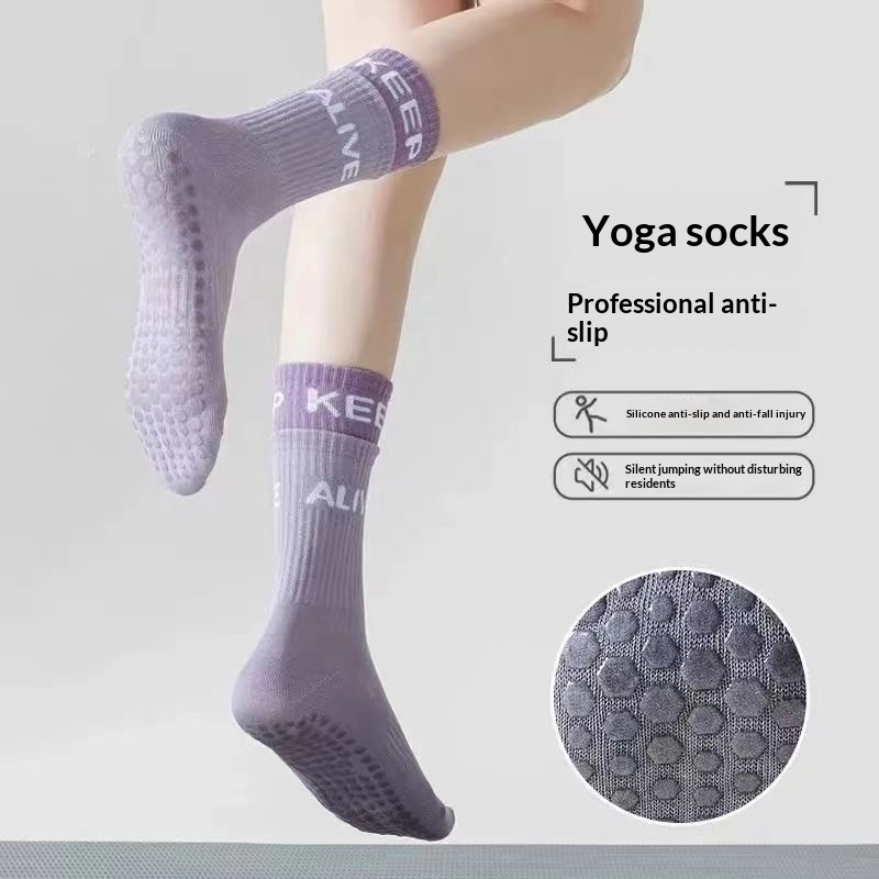 Professional Yoga Non-Slip Women Mid-Calf Anti-Slip Silicone Indoor Sports Fitness Outdoor Running Ladies Socks_voghion.com