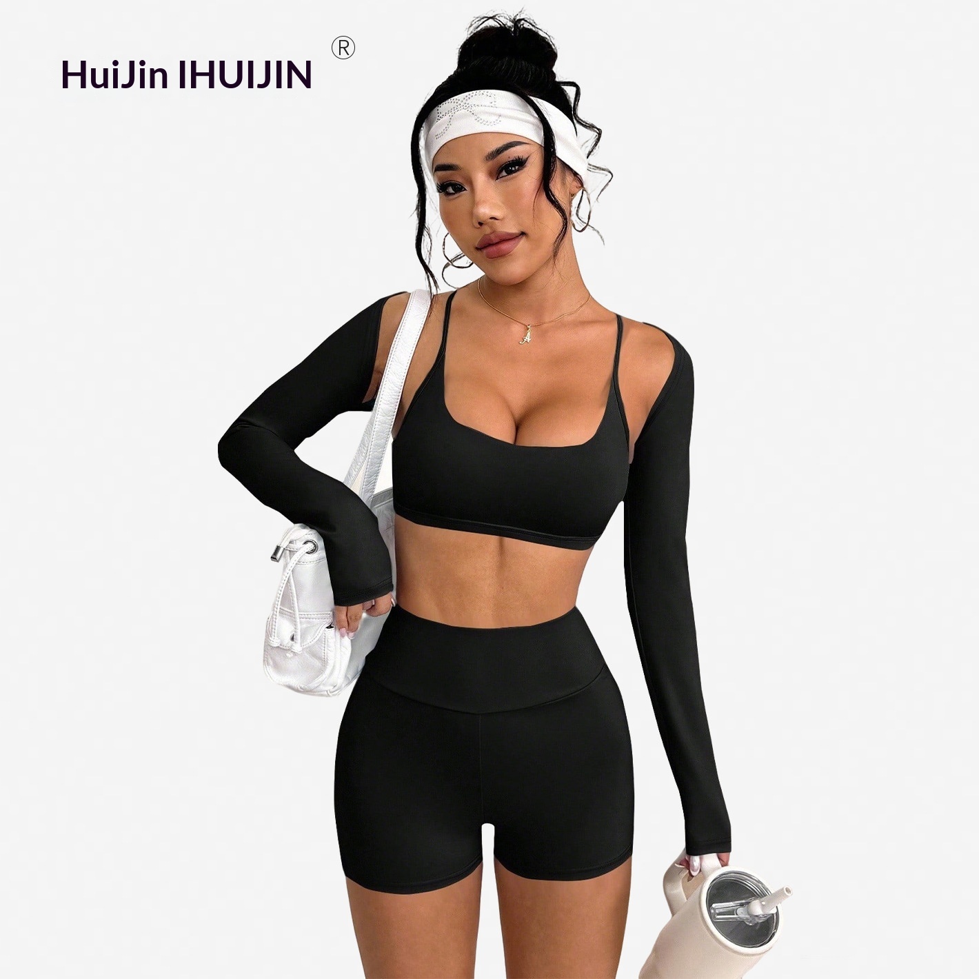 Xiyin Hot-Selling Yoga Outfit Shawl Bra Shorts Three-Piece Casual Sexy Sports Outdoor Fitness Set_voghion.com
