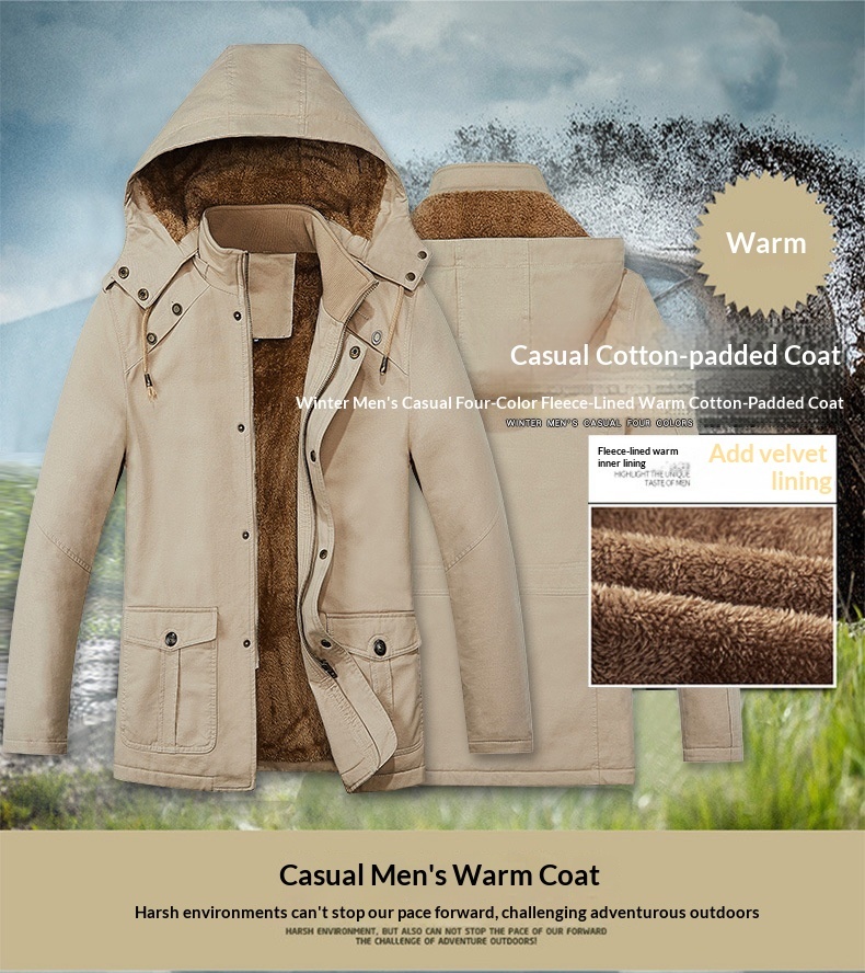 Lunar Apex Autumn Winter 2024 New Foreign Trade Men's Clothing Jacket Fleece Lined Thick Loose Hooded Mid-Length Trench Coat_mkmklike.com