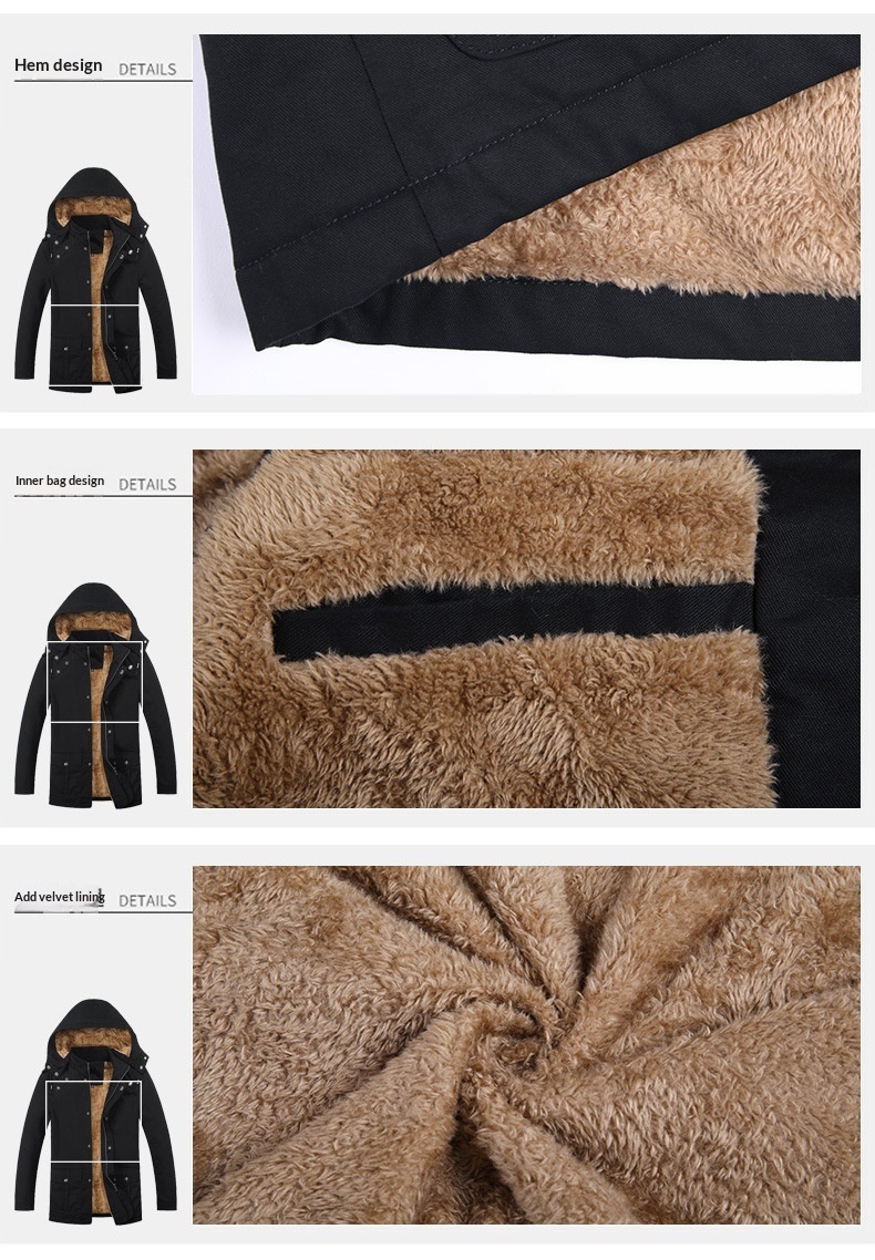 Lunar Apex Autumn Winter 2024 New Foreign Trade Men's Clothing Jacket Fleece Lined Thick Loose Hooded Mid-Length Trench Coat_mkmklike.com