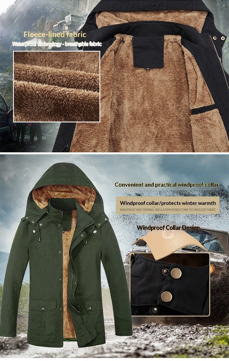 Lunar Apex Autumn Winter 2024 New Foreign Trade Men's Clothing Jacket Fleece Lined Thick Loose Hooded Mid-Length Trench Coat_mkmklike.com