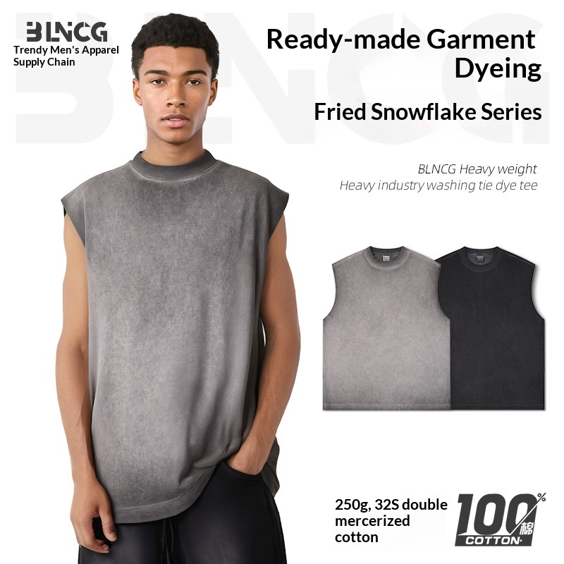 BG Summer Paris Color Trendy Brand Washed Tank Top Pure Cotton Loose Snowflake Sports T-Shirt Men_voghion.com