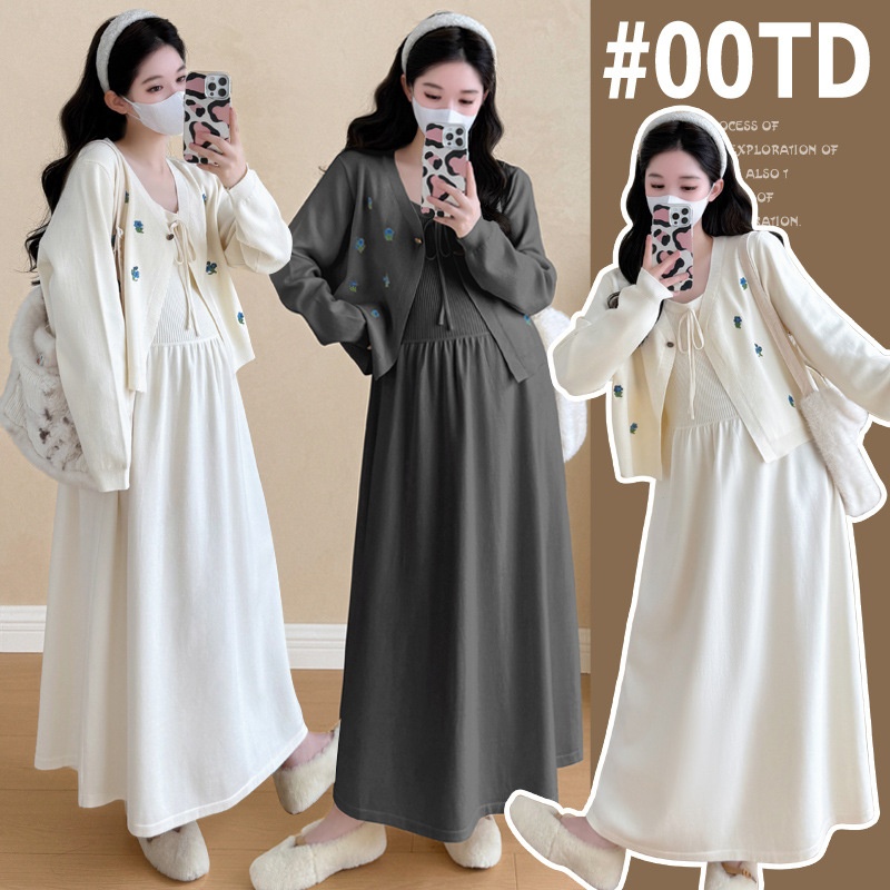 Robe de maternité deux pièces tricotée, nouvelle tendance coréenne d'automne_voghion.com