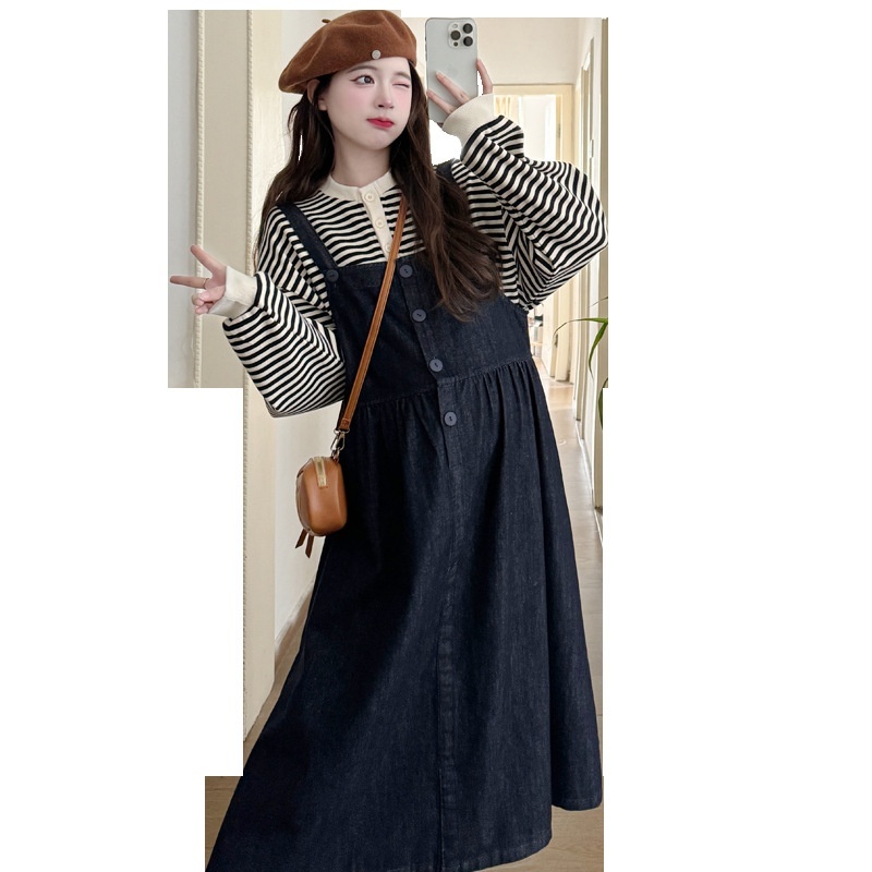 Korean Fashion Wear 2-Piece Set Denim Maternity Dress_ecoleips.com