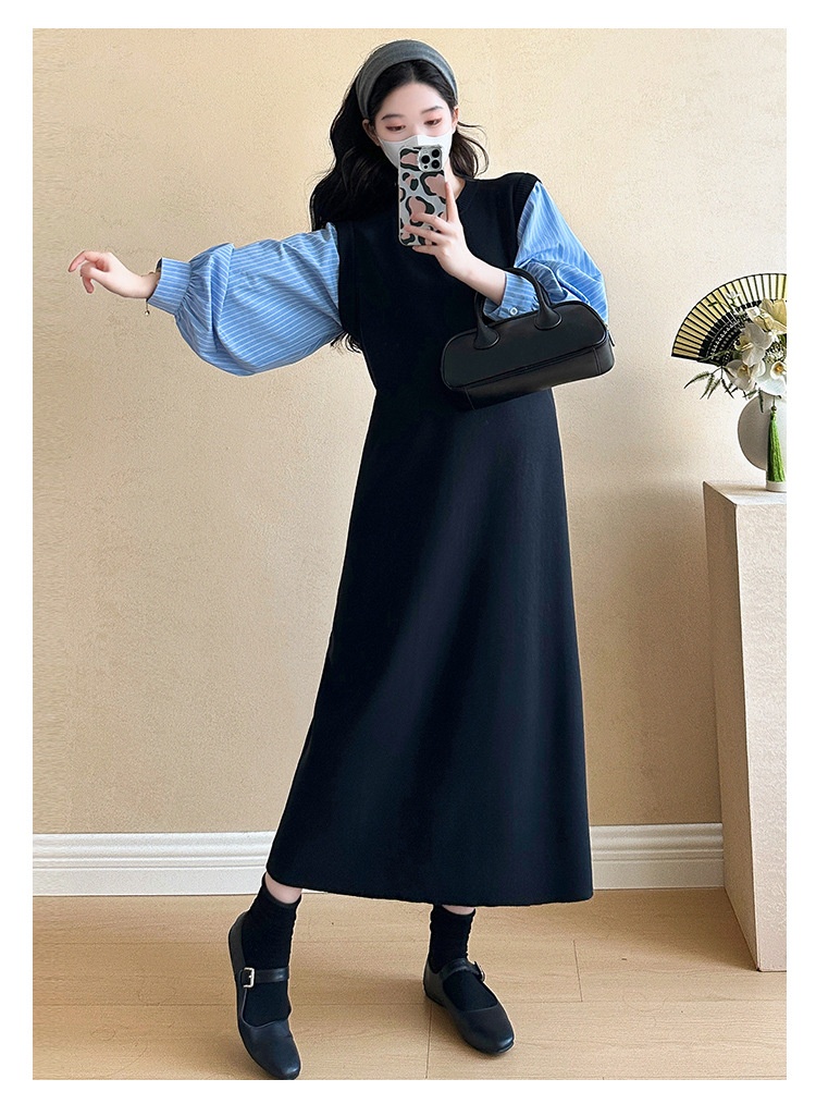 Autumn New Korean Fashion Two-Piece Patchwork Maternity Dress_ecoleips.com
