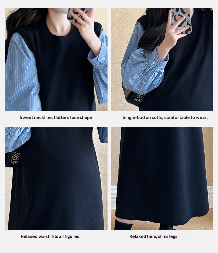 Autumn New Korean Fashion Two-Piece Patchwork Maternity Dress_ecoleips.com