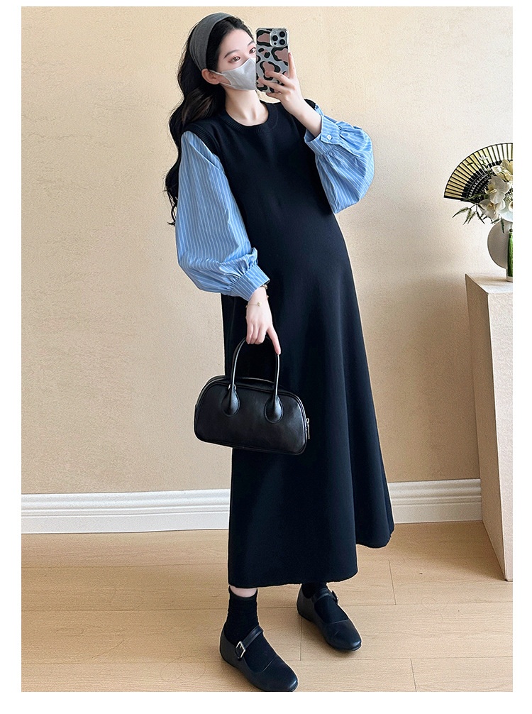 Autumn New Korean Fashion Two-Piece Patchwork Maternity Dress_ecoleips.com