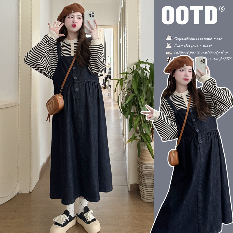 Korean Fashion Wear 2-Piece Set Denim Maternity Dress_ecoleips.com